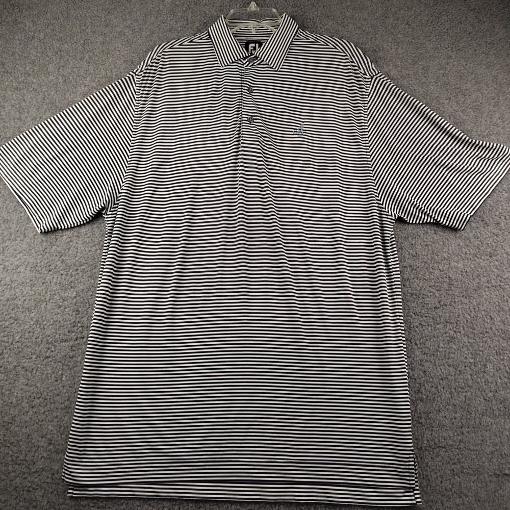 FootJoy FJ Mens Large Striped Golf Polo Shirt Navy White Short Sleeve